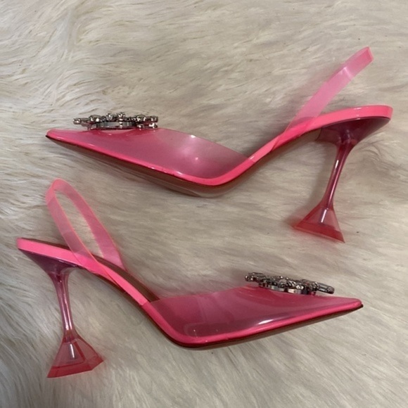 New Amina Muaddi Begum Glass pointed toe slingback pump size 39EU - Picture 6 of 15